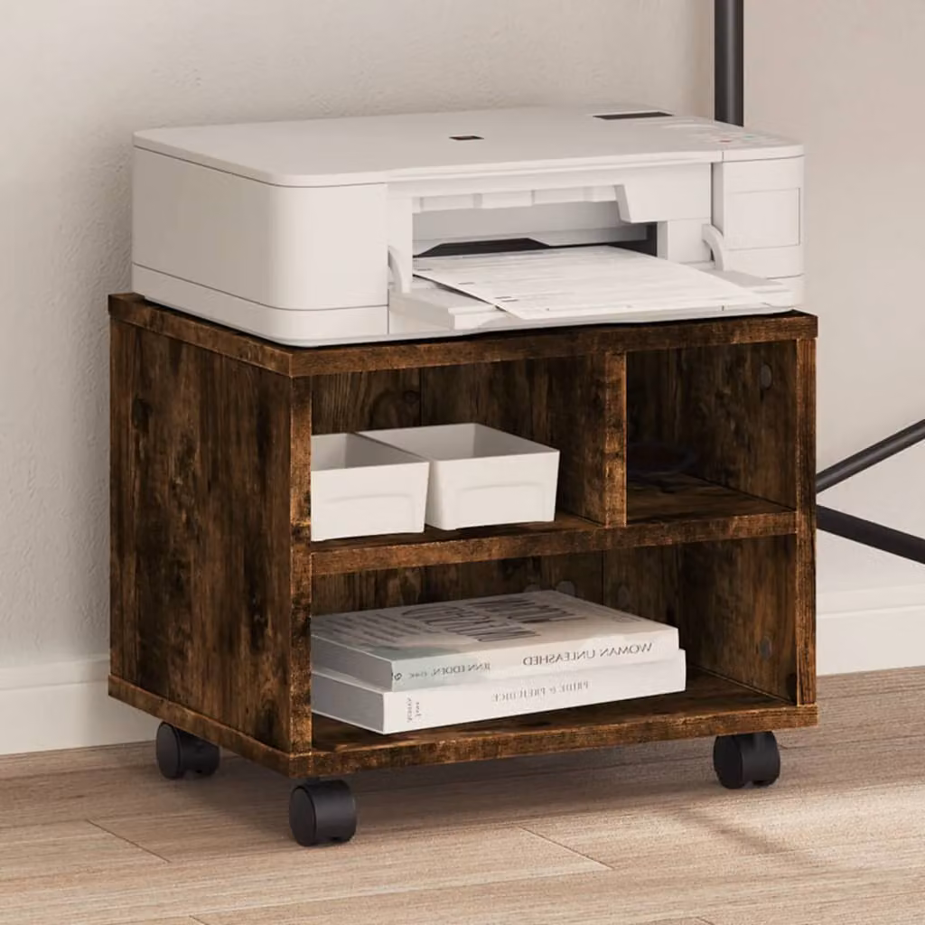 vidaXL Supporto per Stampante con Ruote in Legno MDF, Colore Marrone, L 41 x P 32 x H 34,5 cm