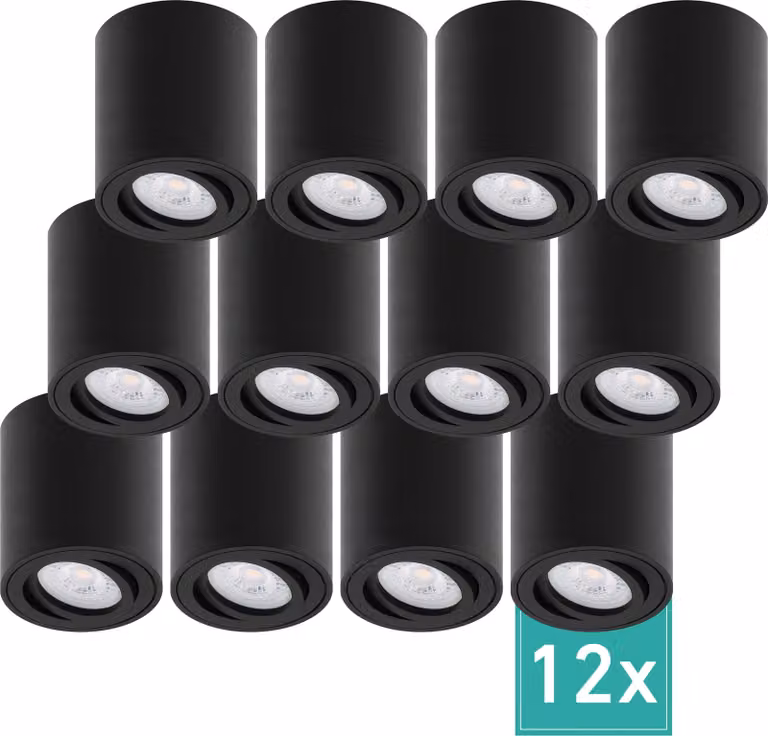 set di 12 faretti da superficie Oktaplex in alluminio orientabili incl. modulo LED 2700K bianco caldo - faretto da superficie nero