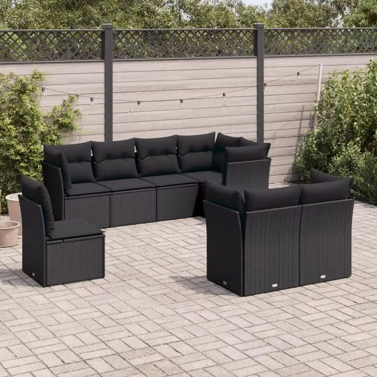 Maison Exclusive - Set da giardino 8 pezzi con cuscini in polyrattan nero