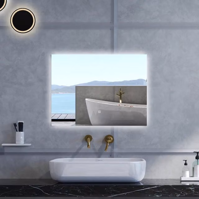 Specchio da bagno rettangolare Aica Italy con retroilluminazione LED dimmerabile, funzione memoria e antifog, L: 80 cm, H: 60 cm
