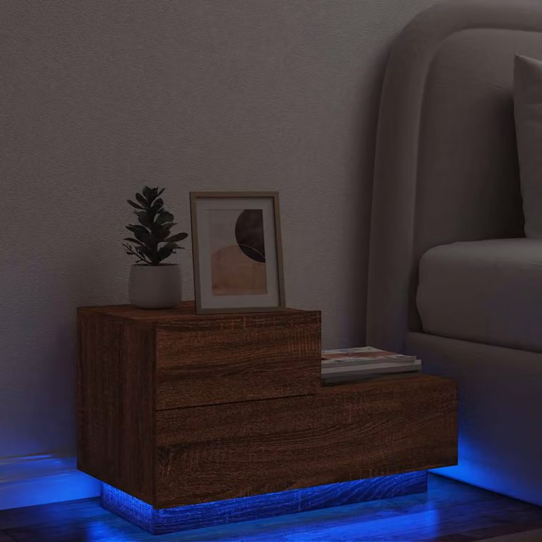 Comodino moderno vidaXL con luci LED in rovere marrone L 70 cm x P 36 cm x H 40,5 cm