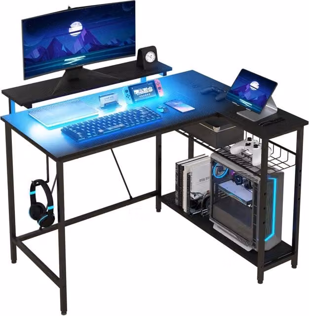 Scrivania da Gaming Moderna GIORDANOSHOP con Piano in MDF Laminato e Struttura in Metallo, Colore Nero Opaco