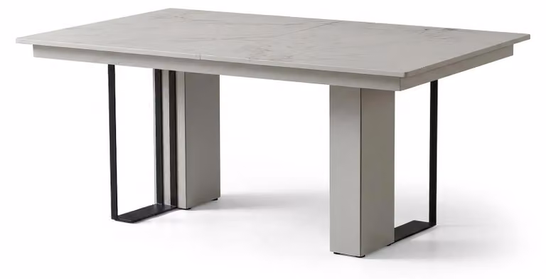 Tavolo da pranzo allungabile, aspetto marmo, design moderno, bianco, elegante, per cucina