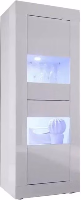 Vetrina con porta in vetro, collezione ISORA, colore bianco lucido lacato