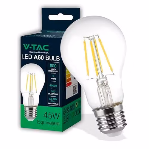 Lampadina LED E27 6W A60 Filamento 4500K