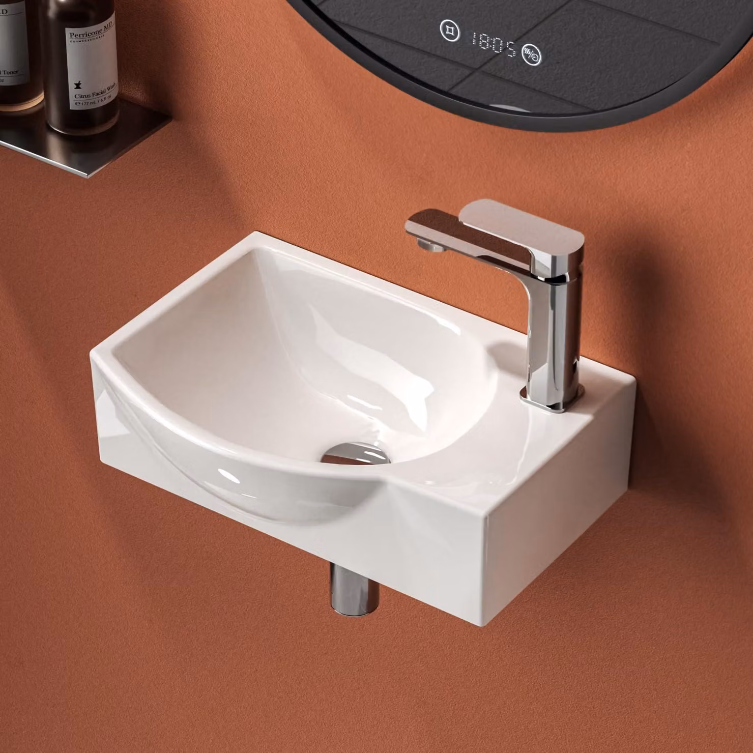 Lavabo compatto EMKE, 40,5 x 28 x 14 cm, rubinetto posizionato a destra, colore bianco