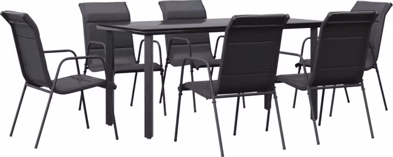 Set da Pranzo da Giardino 7 pz Nero in Acciaio e Textilene
