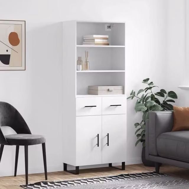 Credenza moderna bianca vidaXL in legno e metallo L: 69,5 cm, P: 34 cm, H: 180 cm