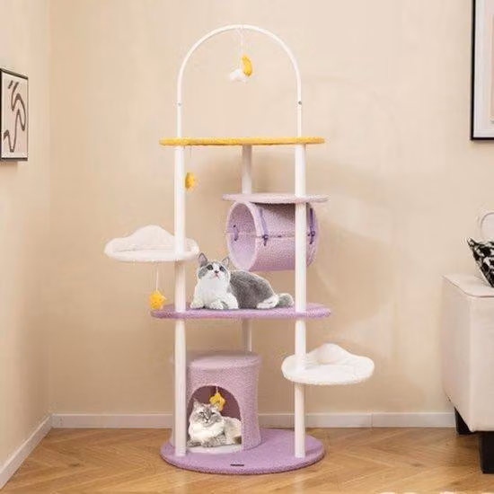 Torre da arrampicata per gatti - altezza 158 cm - con zona rialzata, tunnel e gioco - stabile, con struttura in metallo