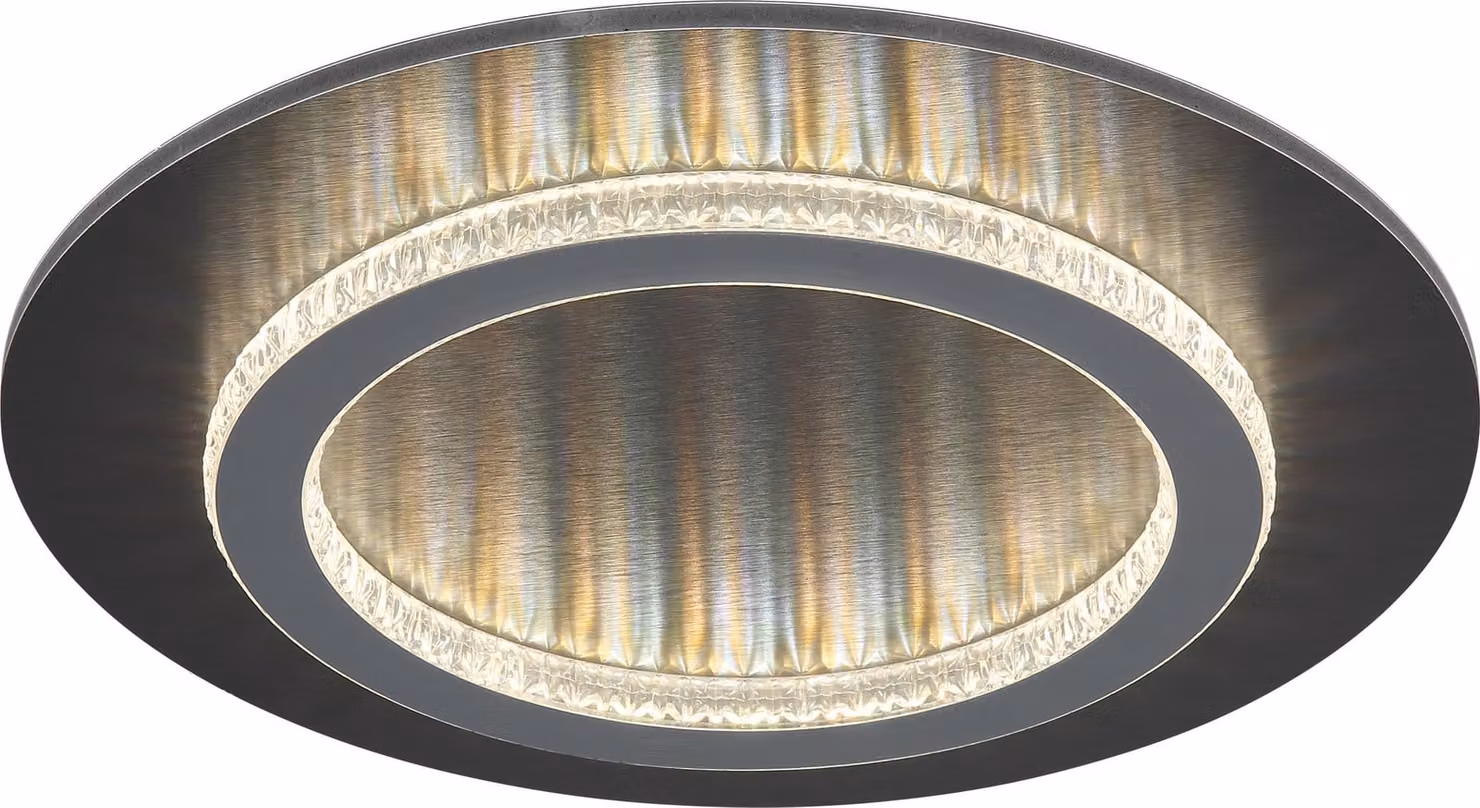 Plafoniera LED, cristalli, antracite, nero, CCT, P 35 cm