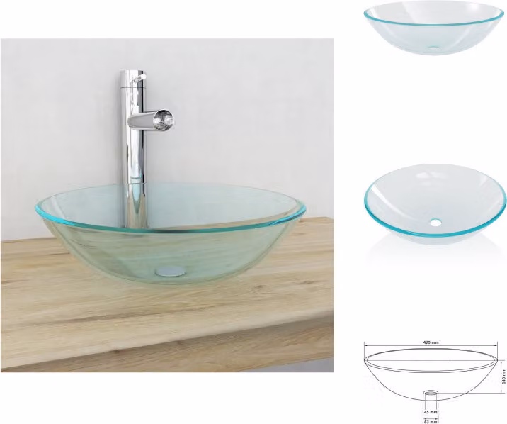 vidaXL Lavabo in vetro temperato 42 cm trasparente - Lavabo da bagno