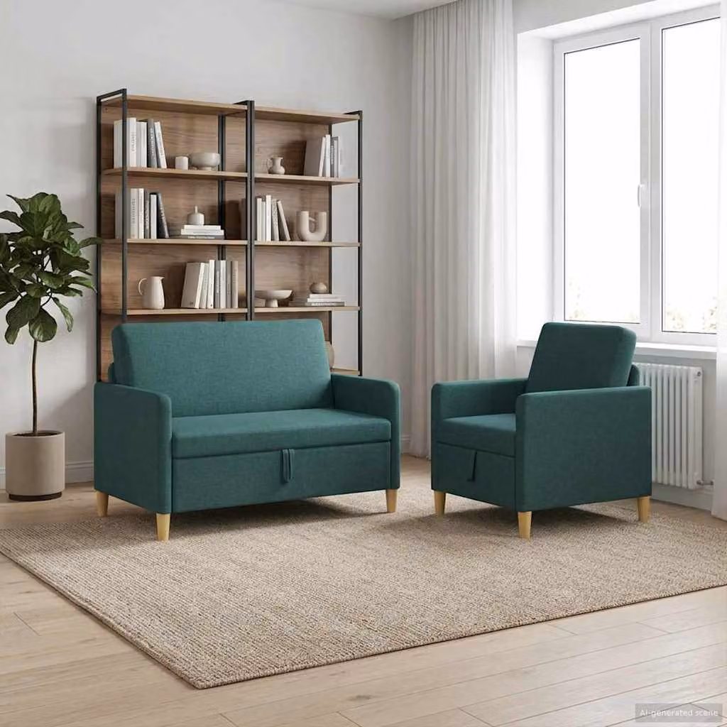 Set di 2 divani moderni vidaXL con contenitore, rivestimento in tessuto e seduta sollevabile, colore verde o marrone