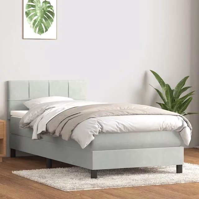 Letto con Giroletto a Molle e Materasso Ibrido vidaXL in Velluto Grigio Chiaro e Bianco L/P/H: 80 x 213 x 151 cm – 1