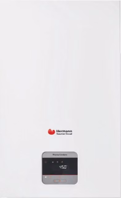 Caldaia a Condensazione Hermann Saunier Duval Thema Condens 30 kW Metano con Kit Scarico Fumi, Colore Bianco e Acciaio Inox