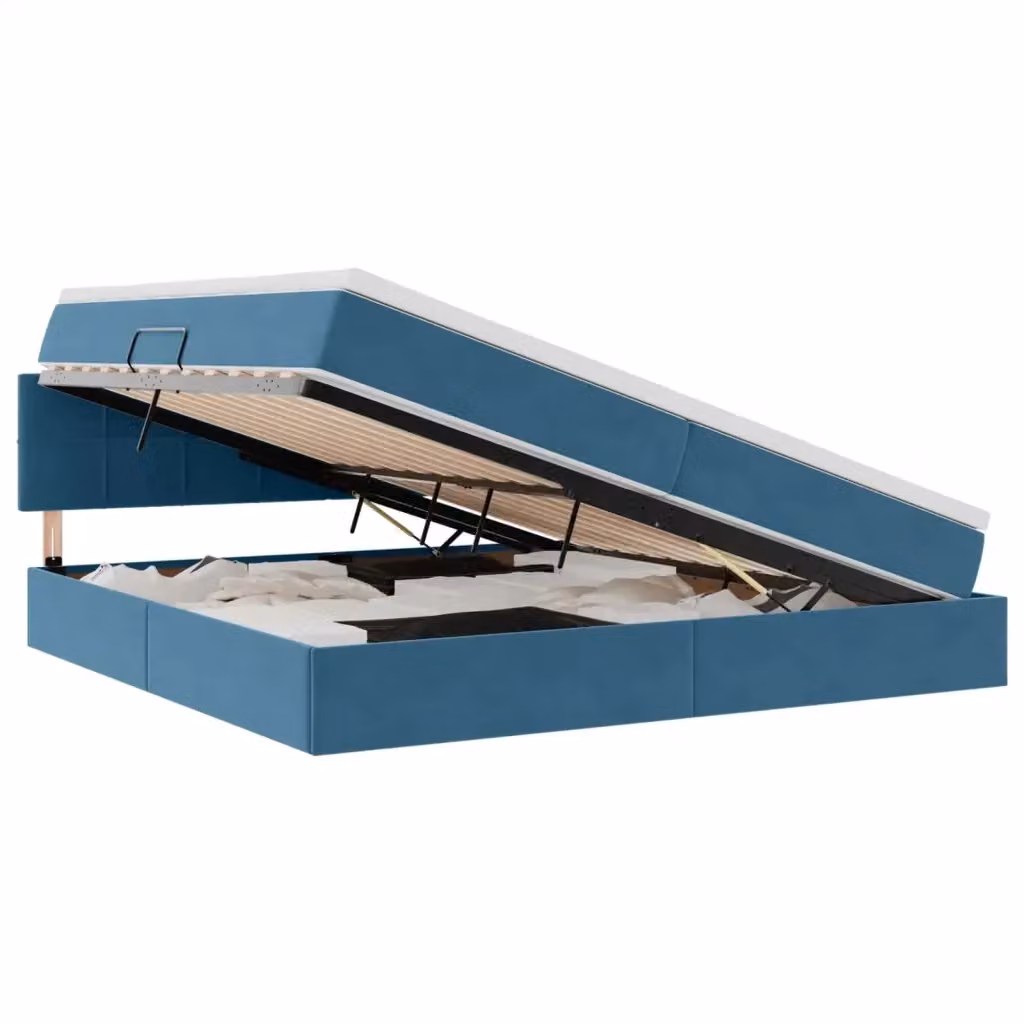 Letto con Contenitore vidaXL in Velluto Blu, L 200 x P 200 x H 280 cm – 2