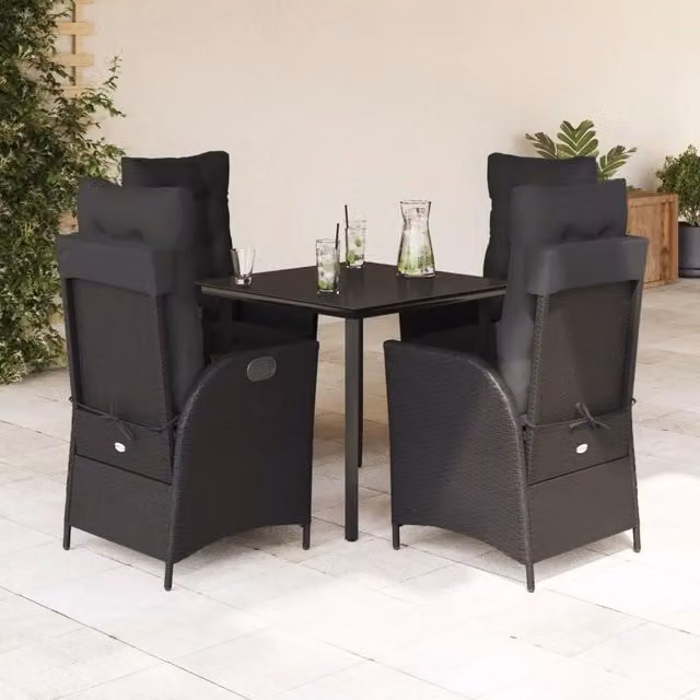 Set da Pranzo da Giardino 5 pz Nero con Cuscini in Polyrattan 3213400