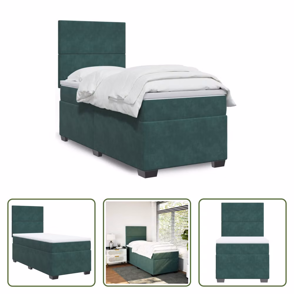 The Living Store Letto a molle con materasso verde scuro 80x200 cm in velluto