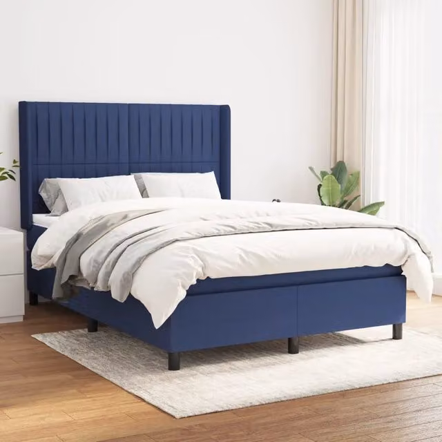 Letto Ibrido vidaXL con Giroletto a Molle e Materasso in Tessuto Blu e Bianco L/P/H: 140 x 200 x 203 cm