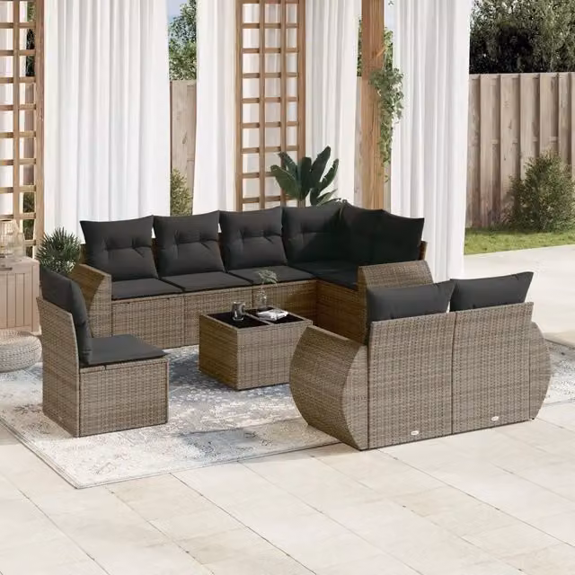 Set Divano da Giardino 9 pz con Cuscini Grigio in Polyrattan 3253987