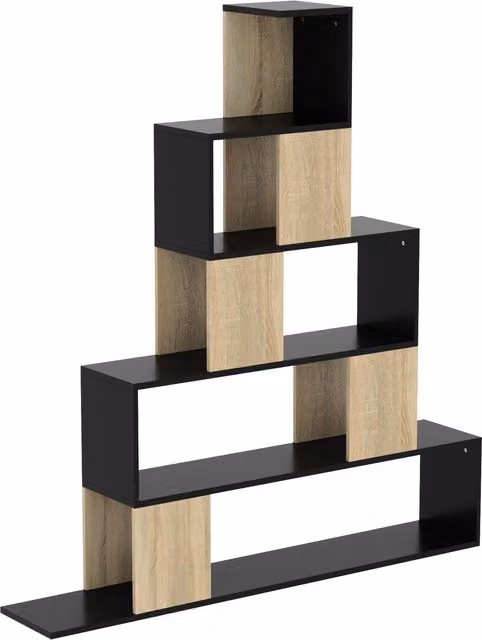 Scaffale Contenitore HOMCOM con Libreria Geometrica a 5 Livelli, Design Moderno in Metallo e Legno, Nero e Legno Naturale – 1