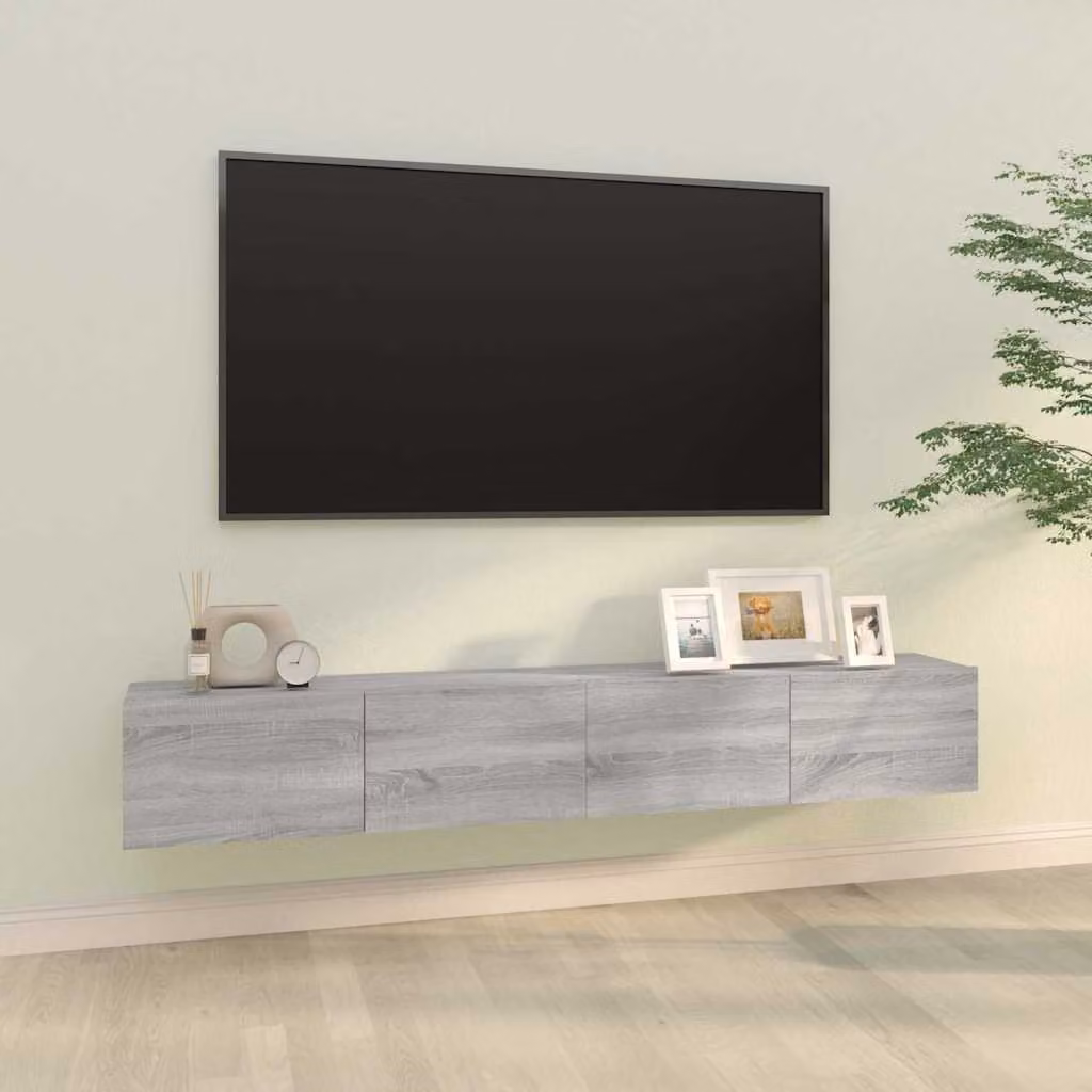 Set di 2 mobili TV da parete vidaXL in legno multistrato grigio, L 100 x P 30 x H 30 cm
