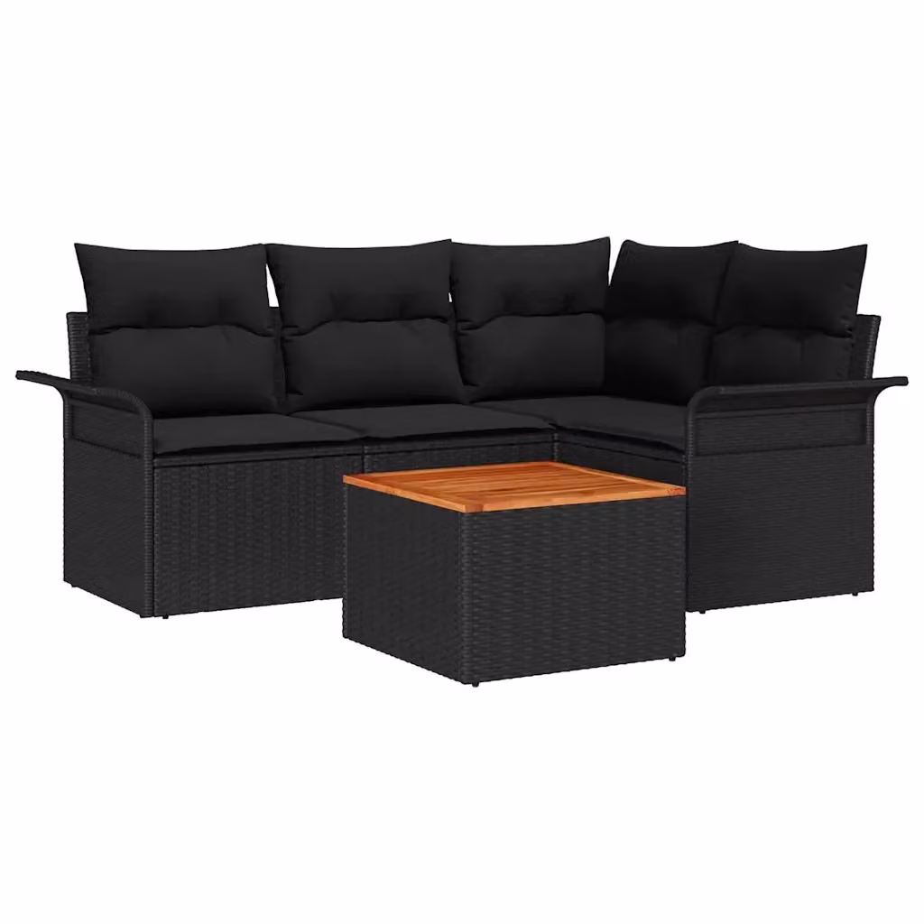 Set Divano da Giardino vidaXL a Forma di L con Tavolino e Contenitore, 5 Pezzi, Nero – 2