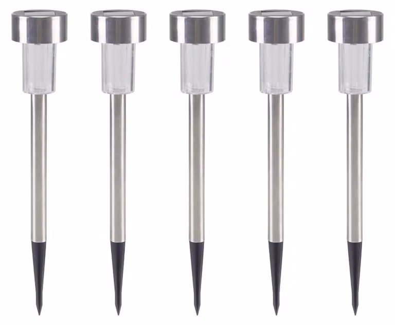 Set di 5 lampioni stradali a LED solari, grado di protezione IP44, altezza 37 cm, in acciaio