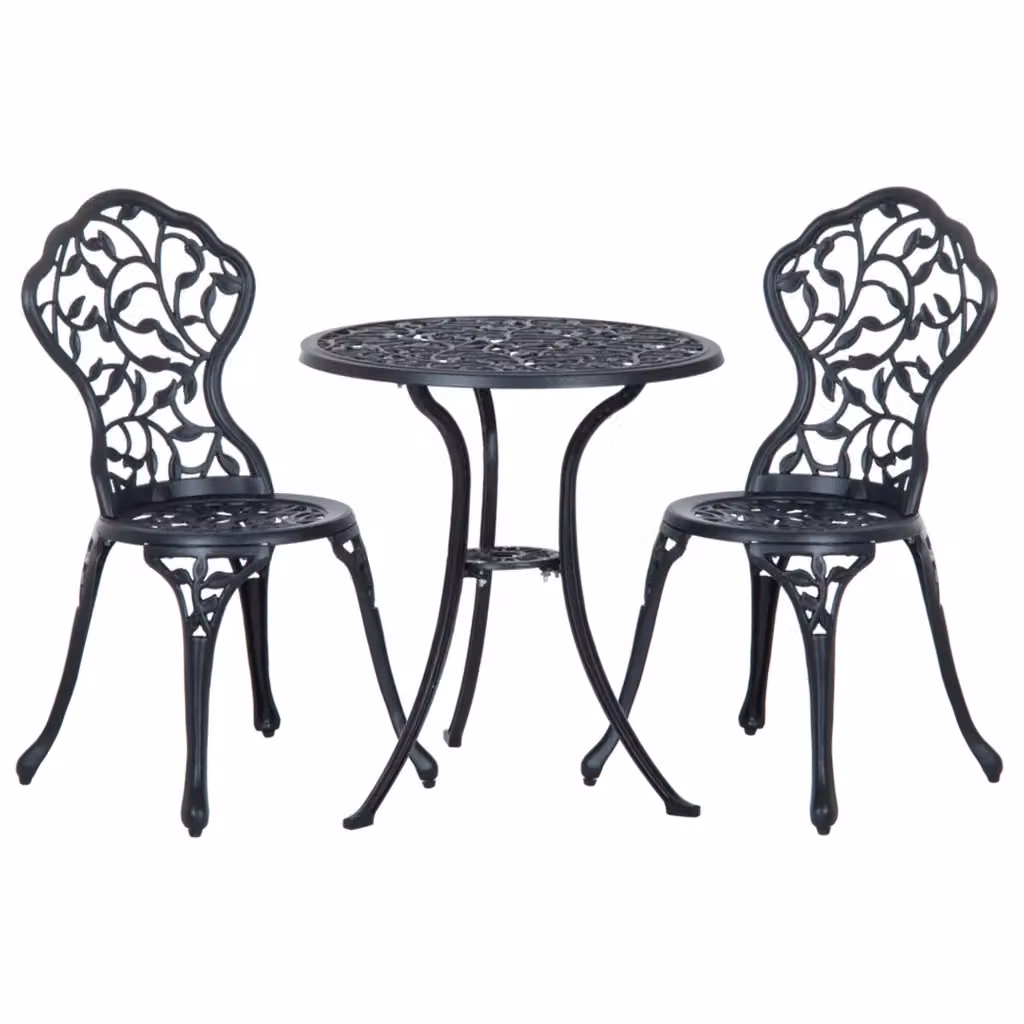 Set Bistrot Minimal per 2 Posti Nero con Tavolo Quadrato e 2 Sedie in Alluminio Verniciato a Polvere per Giardino e Terrazza – 2
