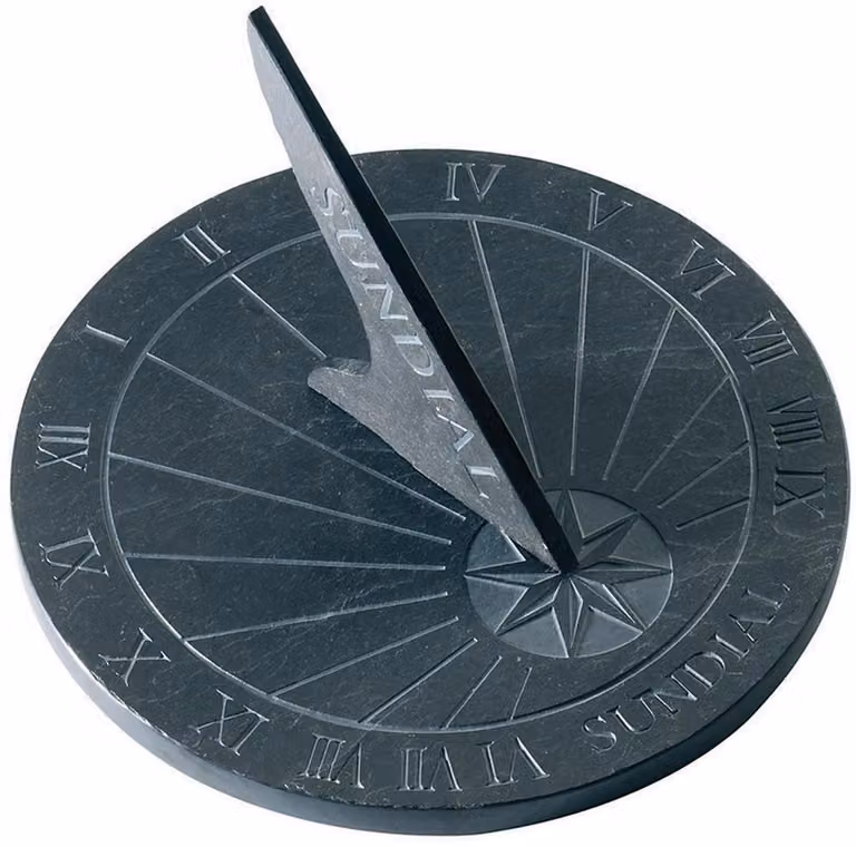 Orologio solare a listello, rotondo, 25 cm di diametro, grigio, per il giardino
