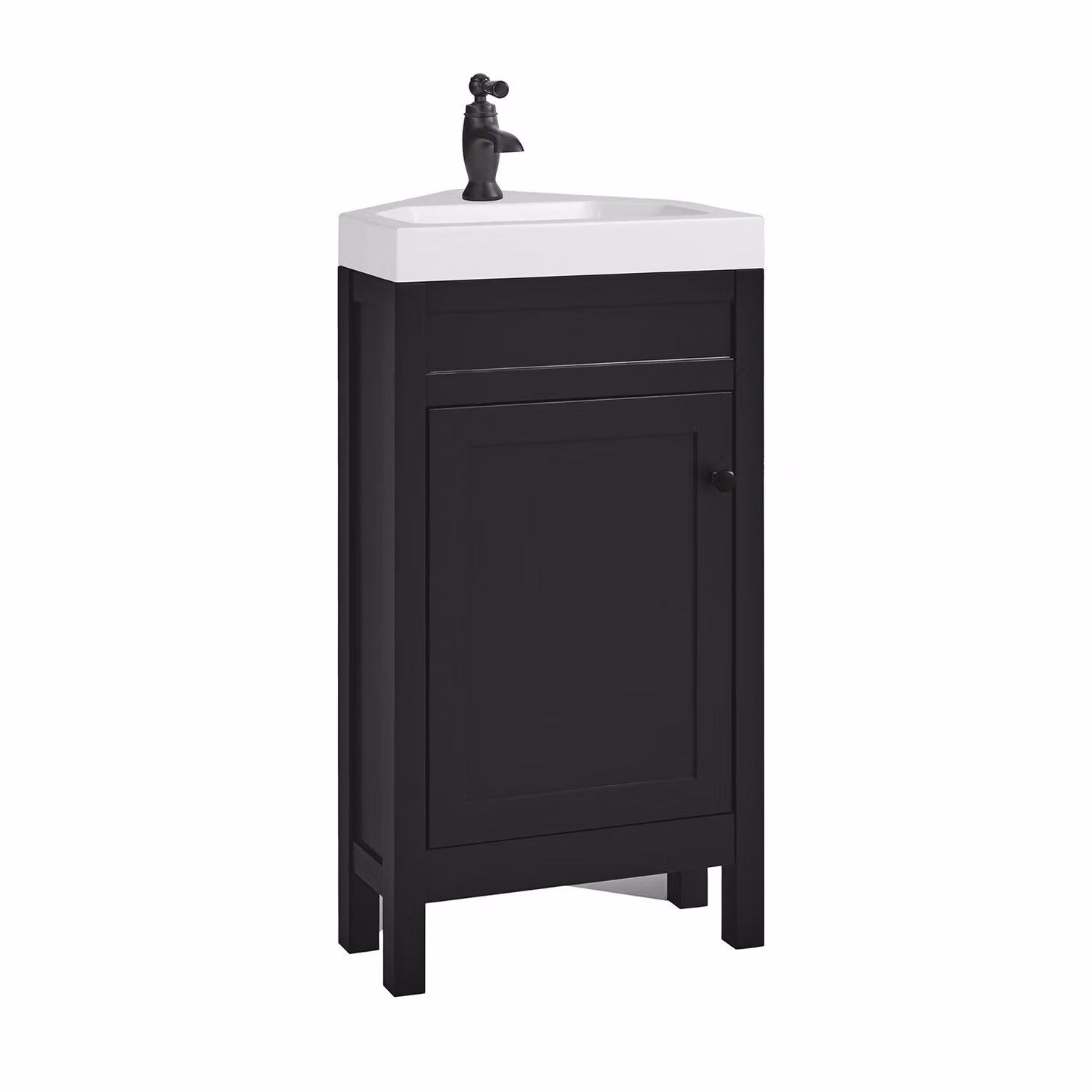 Mobile Bagno Angolare Grigio Nero da 450mm con Lavabo e Maniglia Classica Rotonda Nera - Warwick