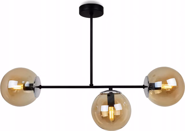 Light-Home Tuluza - Lampada a sospensione in metallo e vetro - E27 - 3 lampadine - Vetro rame - Nero e cromo