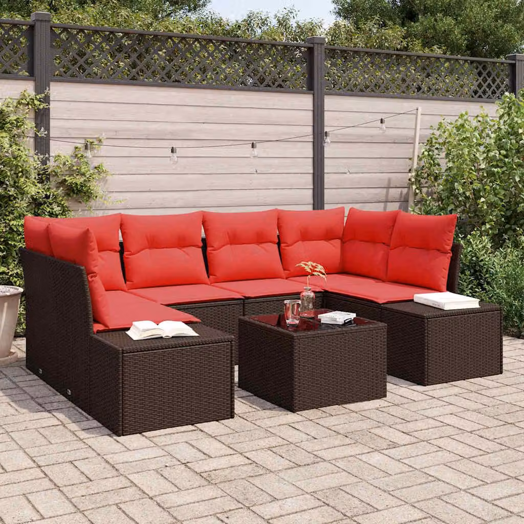 Maison Exclusive - Set da giardino composto da 8 pezzi. Divano in rattan sintetico, color beige e rosso