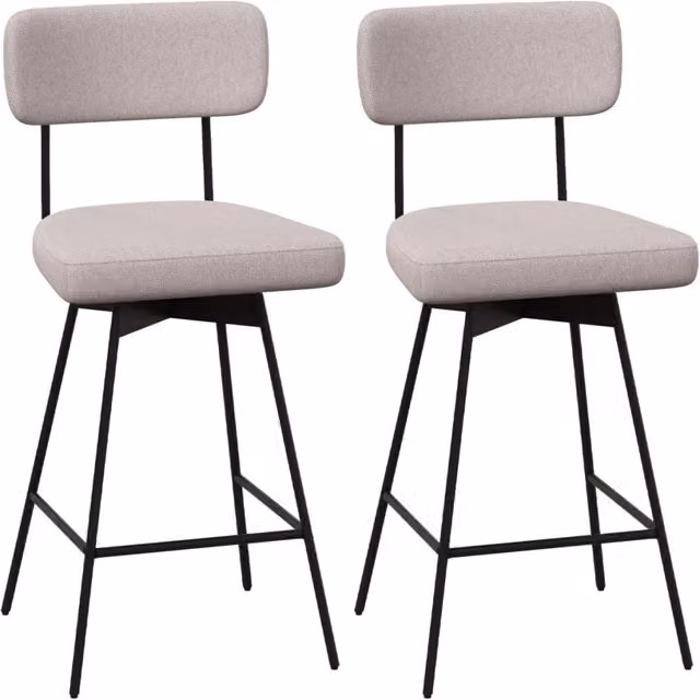 Set di 2 sgabelli da bar girevoli a 360 gradi Design Mania con schienale e poggiapiedi, struttura in metallo e seduta in tessuto, colore Beige – 1