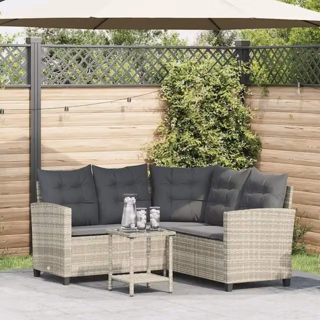Set Divano da Giardino a L con Tavolo vidaXL Grigio – 1