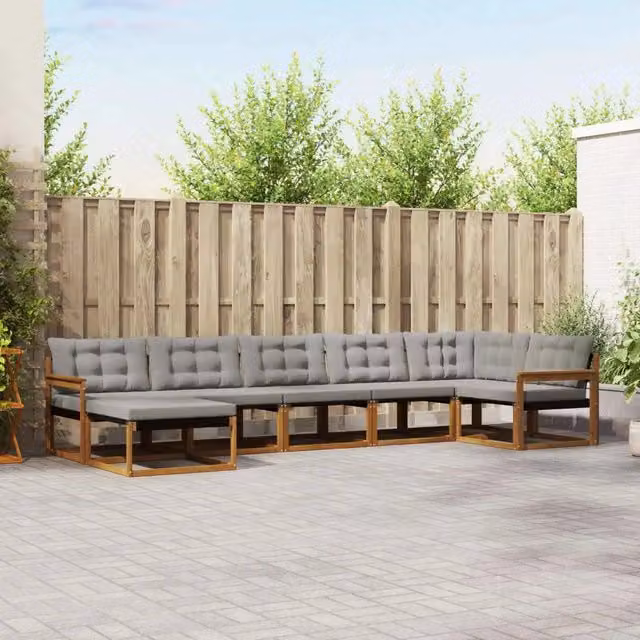 Set di divani da esterno 7 pz Grigio Naturale e Chiaro 3369666
