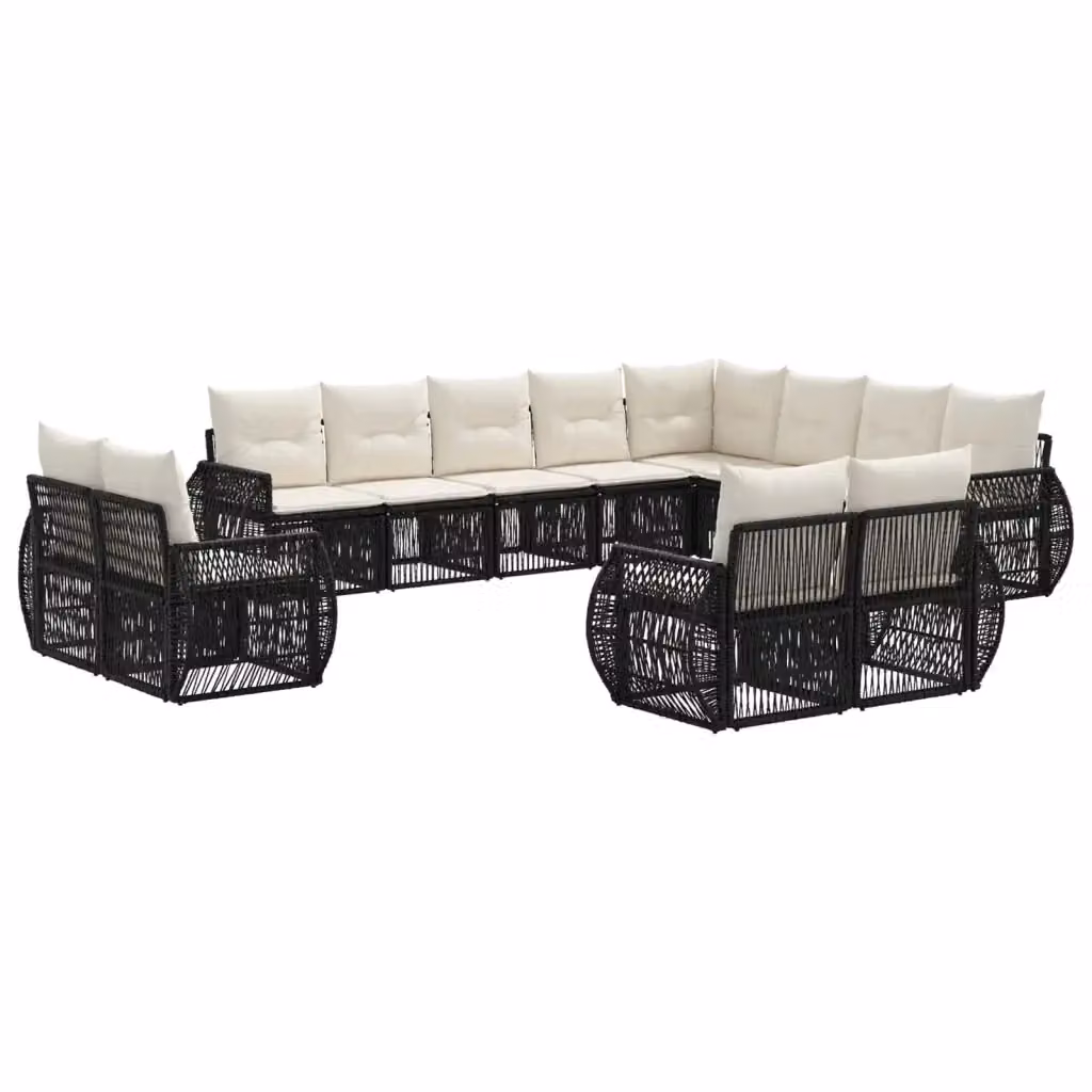 Set Divano da Giardino vidaXL 12 Pezzi a Forma di U in Polyrattan Nero e Bianco Crema con Cuscini Imbottiti e Struttura in Acciaio Verniciato a Polvere – 2