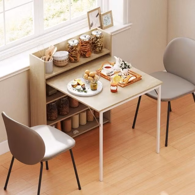 Tavolo da pranzo pieghevole ULEVR 78,5x91x93 cm con 3 ripiani, struttura in acciaio, effetto rovere