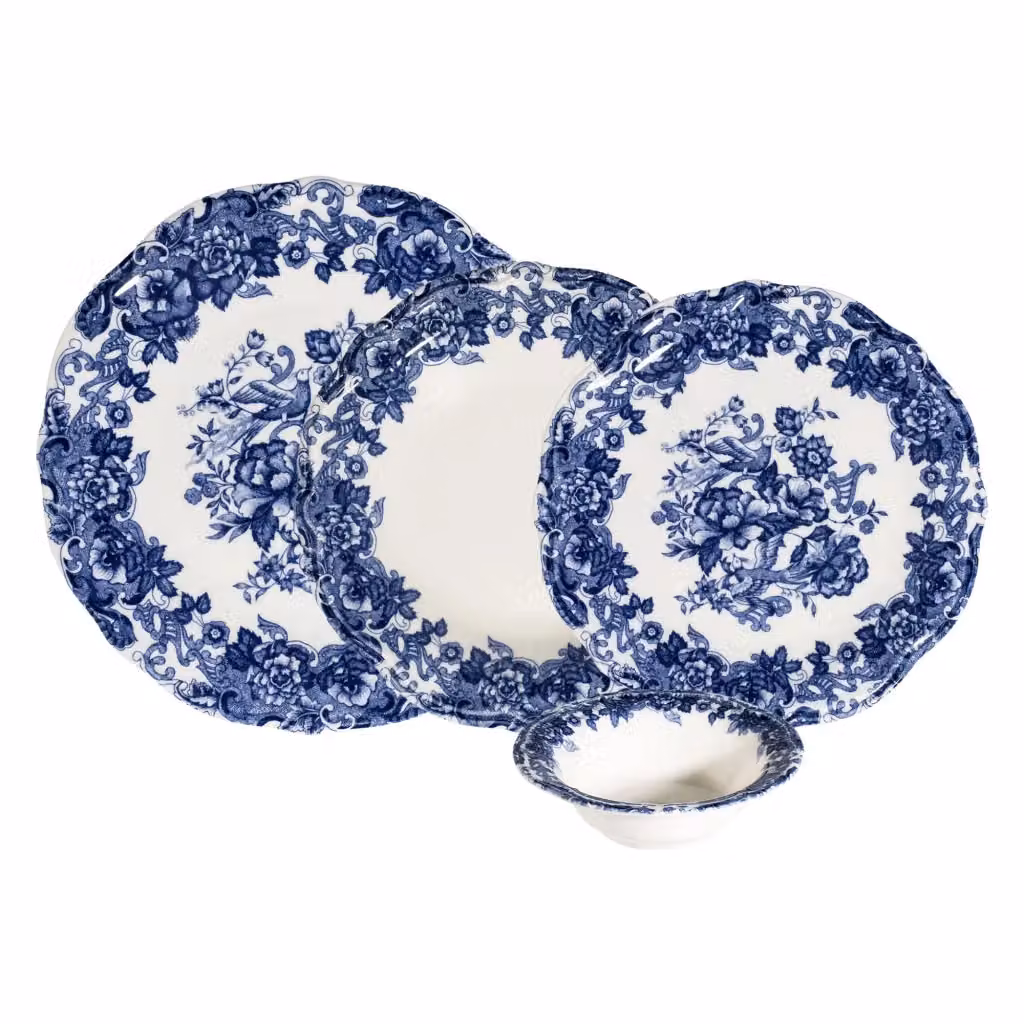 Servizio piatti DMORA in porcellana con decoro floreale bianco e blu, set da 24 persone – 2