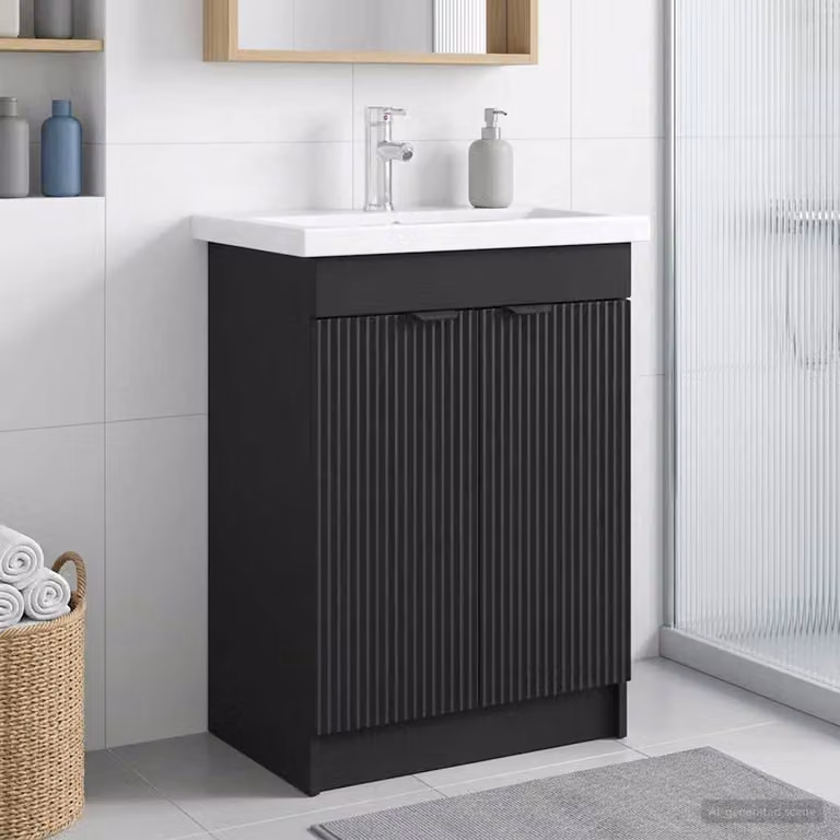 Mobiletto da bagno sotto il lavello vidaXL moderno in MDF nero L/P/H: 56 x 37,5 x 81 cm