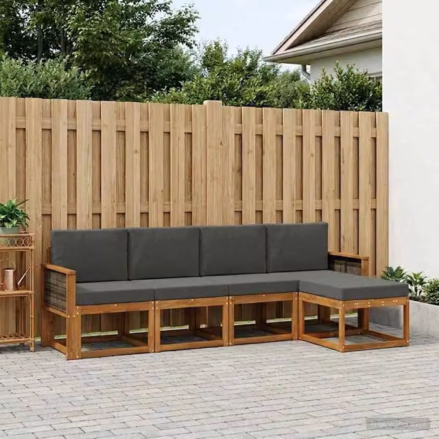Set di divani da esterno 5 pz Naturale e Antracite Poliestere 3385128
