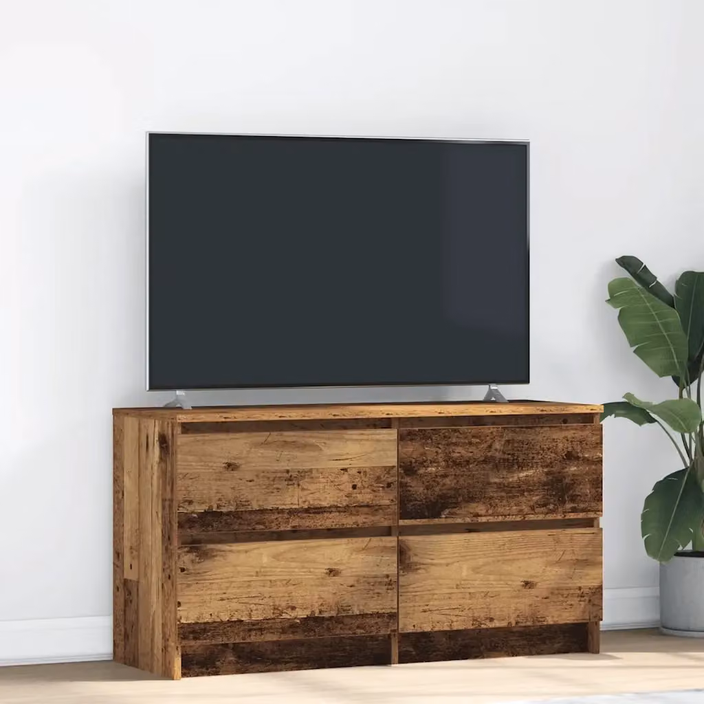 Mobile TV in legno antico marrone con scomparti multimediali L: 100 cm, P: 35 cm, H: 54 cm – 2