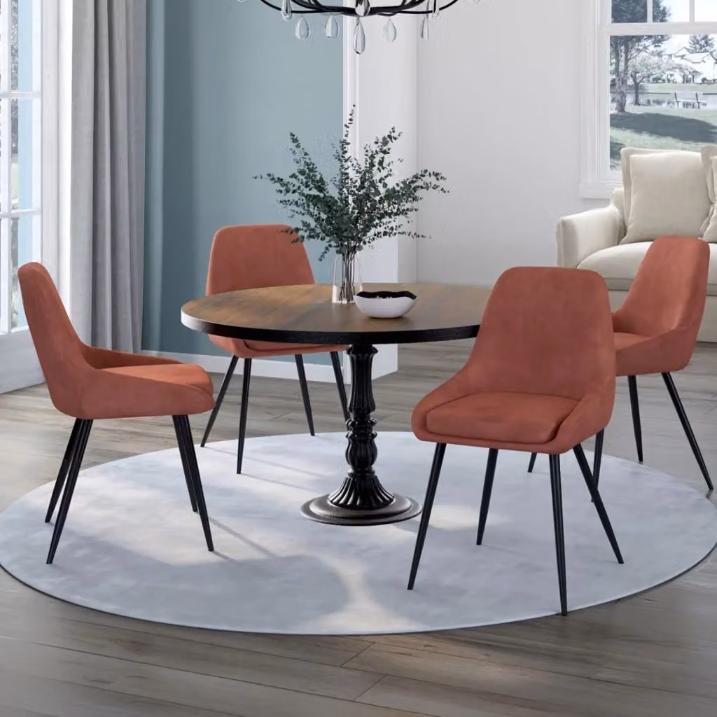 Set di 4 sedie THALYA IDMarket in velluto color terracotta con braccioli e struttura in metallo L: 49 cm, P: 54 cm, H: 79 cm – 2