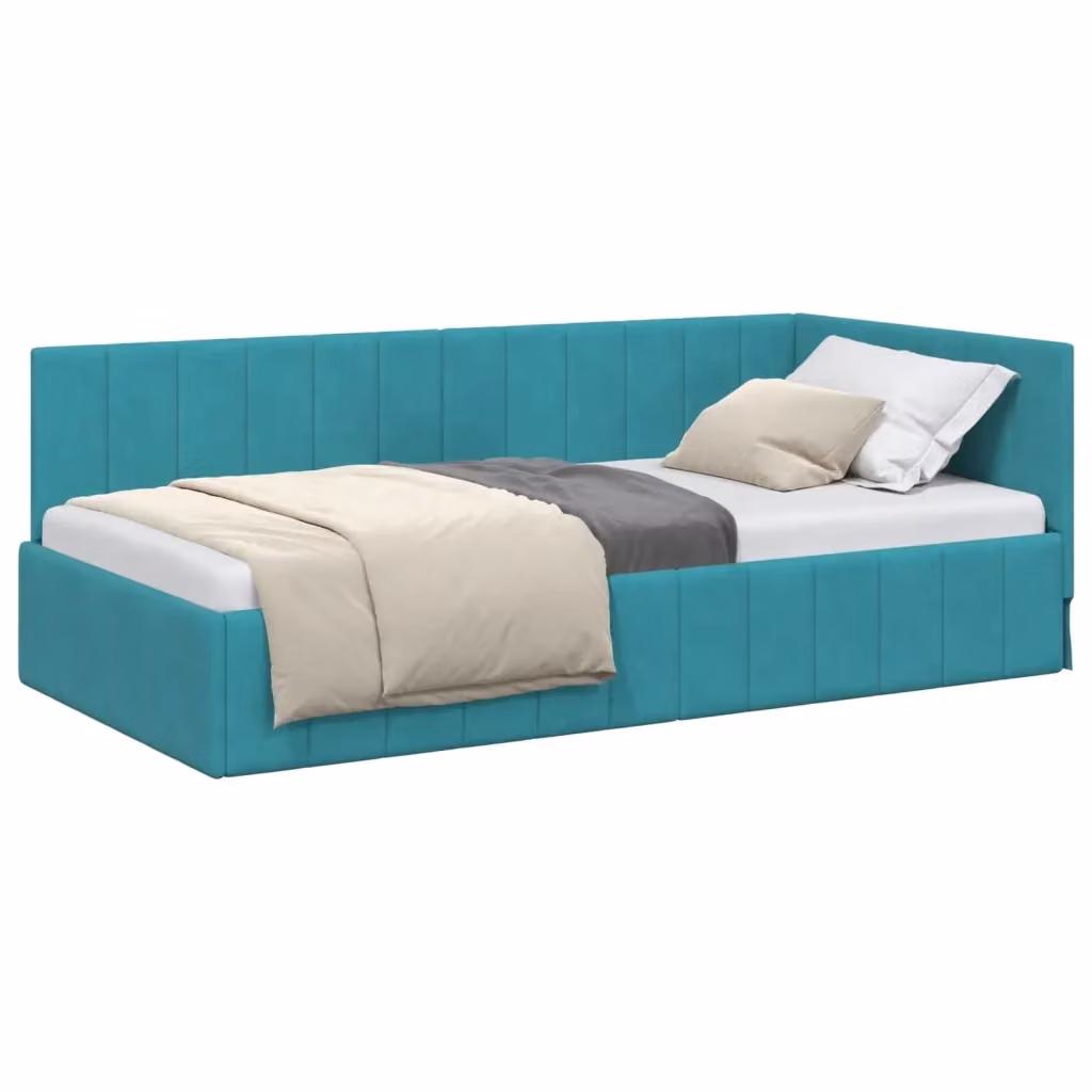 vidaXL Cornice del letto ad angolo in velluto turchese, L/P/H: 190 x 90 x 72 cm – 2