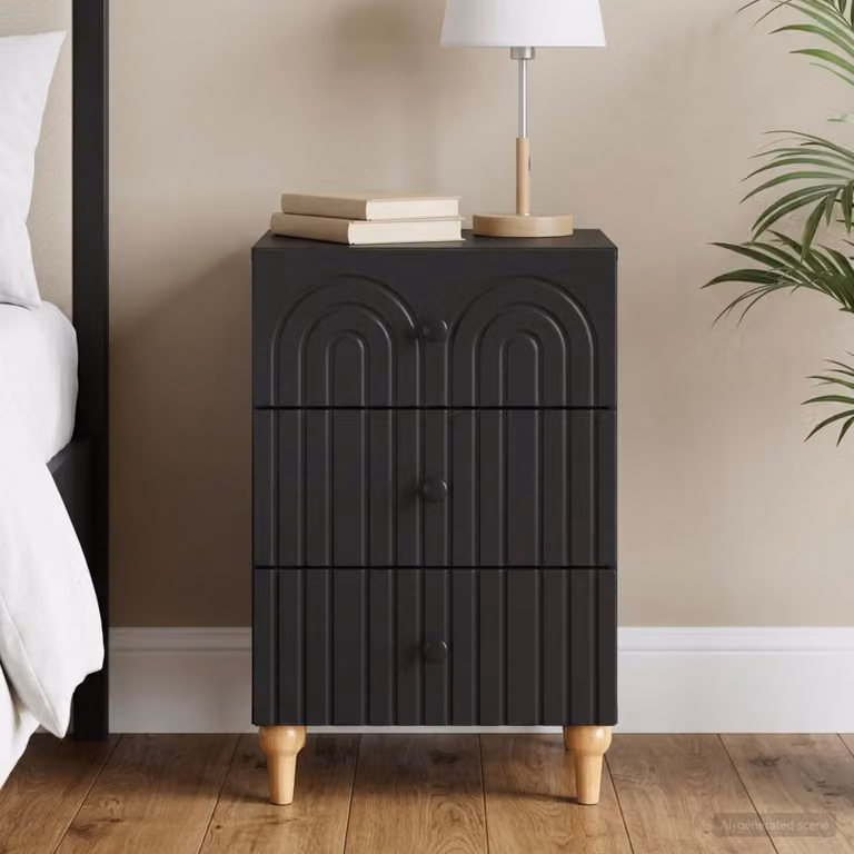 Armadio da notte moderno vidaXL in legno ingegnerizzato e metallo, Nero, L 43 cm x P 41 cm x H 66,5 cm