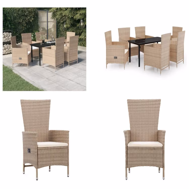 vidaXL Set da pranzo da giardino 7 pezzi con cuscini beige - Set da pranzo da giardino - Set da pranzo da giardino - Set di mobili da giardino - Set di mobili da giardino