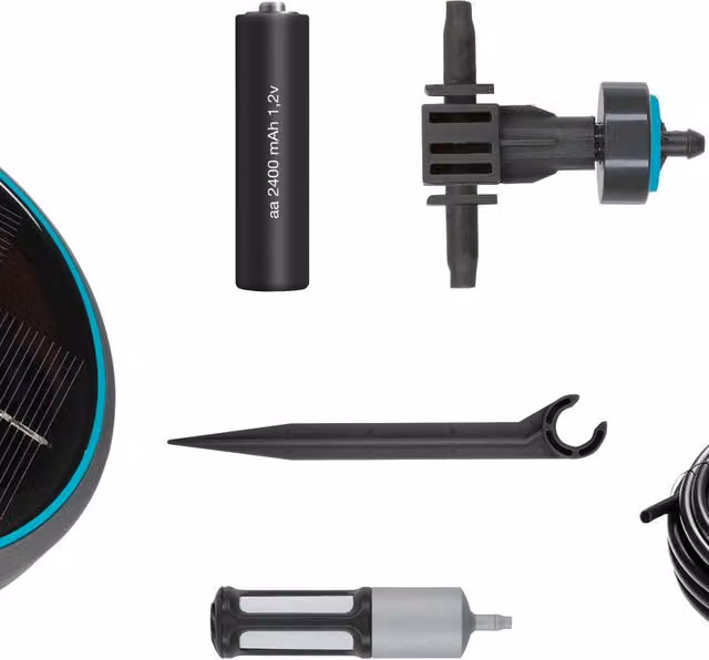 Gardena AquaBloom Set Irrigazione a Goccia Solare Automatica per fino a 20 piante con 14 programmi e tubo da 20 m colore Grigio e Blu