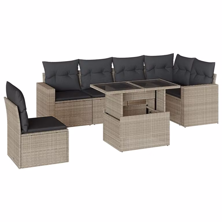 Set Divani da Giardino 7pz con Cuscini Grigio Chiaro Polyrattan