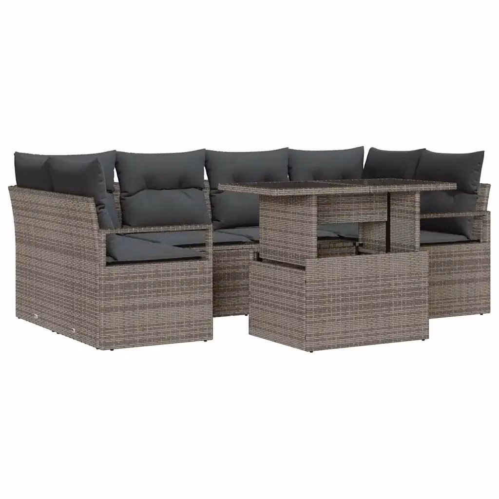 Set Divano da Giardino vidaXL 7 pz Grigio con Tavolino e Cuscini in Rattan e Metallo – 2
