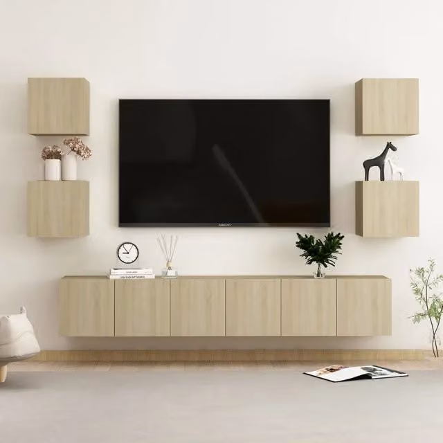 Set di Mobili Porta TV 7 pz Rovere Sonoma in Legno Multistrato 3078976