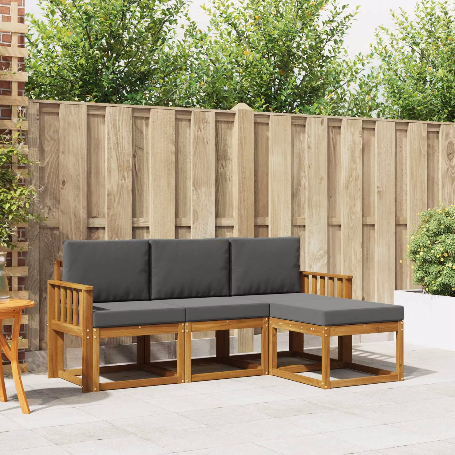 Set di divani da esterno vidaXL a forma di L in legno di acacia con cuscini, beige e antracite